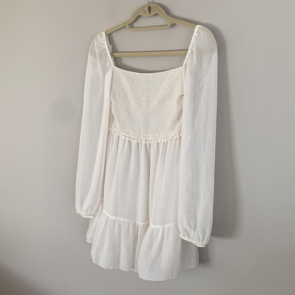 Wilfred Aritzia Small Tempest Mini Dress Smocked White Long Sleeve - Picture 9 of 9